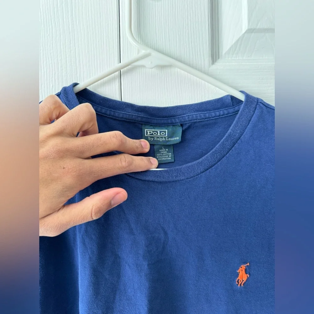 Polo Ralph Lauren Blue Short Sleeve T-shirt Large Orange Pony Logo Large
